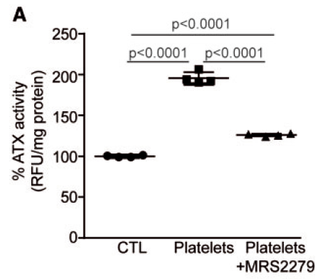 加入 MRS2279（P2RY1抑制剂）后，降低了ATX的活性水平