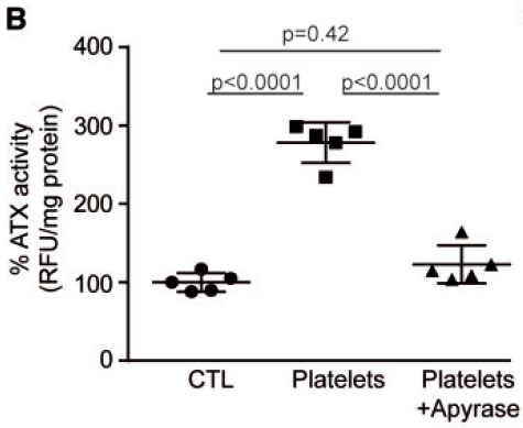 加入apyrase（可降解ADP）后，ATX水平降低